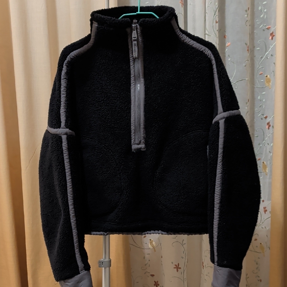 FP Movement Black Fleece Pullover With Gray/Purple Accents